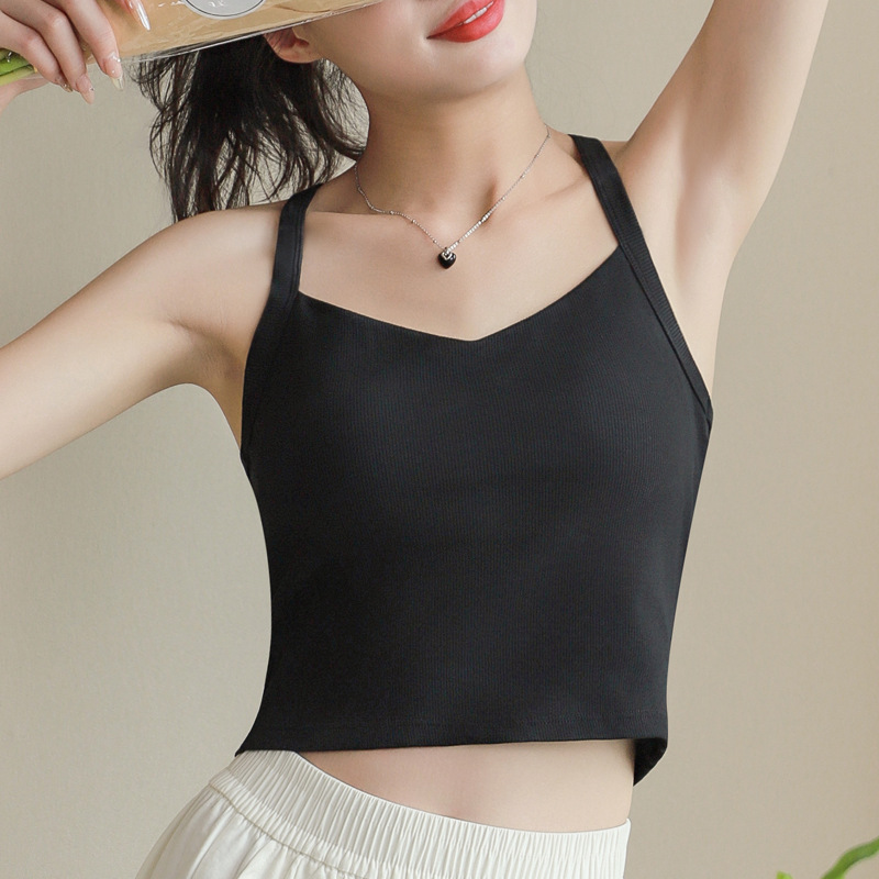 夏の純粋な魅力、万能なキャミソール、女性用、外でも着用可能、胸パッド付き、固定カップ、インナーとしても使える、美背トップス|undefined