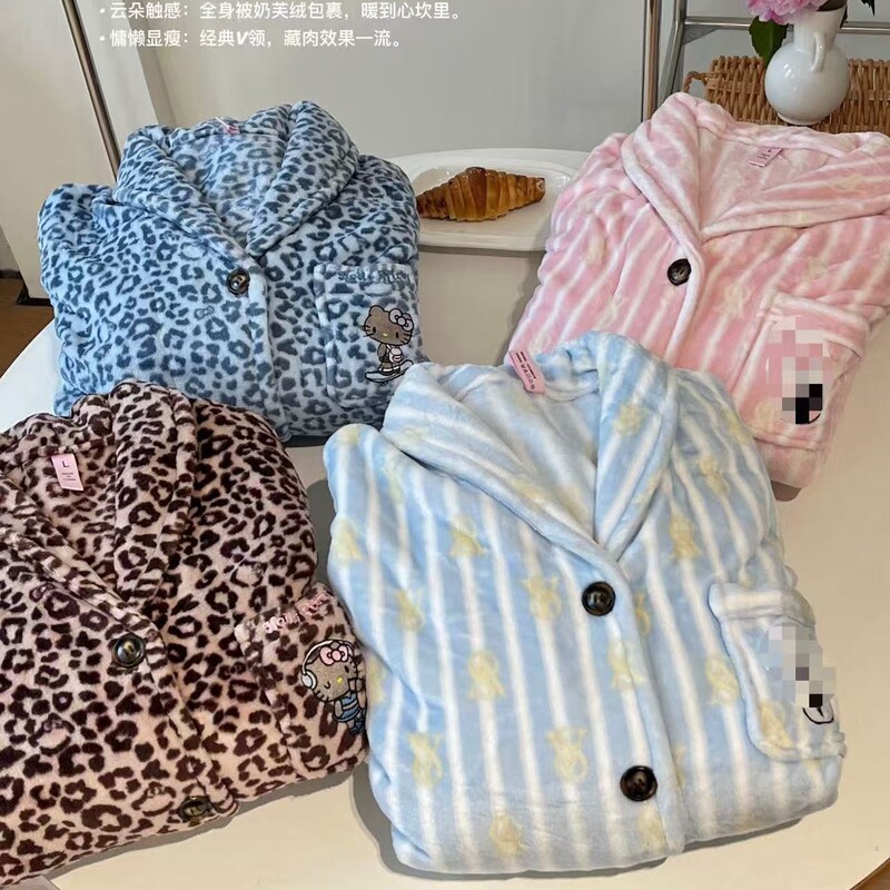 Weijia Same Style V Warm Plush Pajamas Cute Striped Comfortable Beast Leopard Print Cartoon Warm Soft Milk Velvet Loungewear Weijia Same Style V Warm Plush Pajamas Cute Striped Comfortable Beast Leopard Print Cartoon Warm Soft Milk Velvet Loungewear