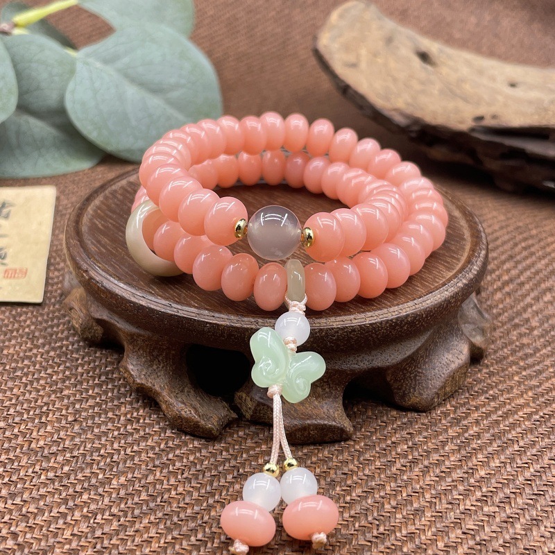 핑크 주판구슬 더블 서클--나비 스타일