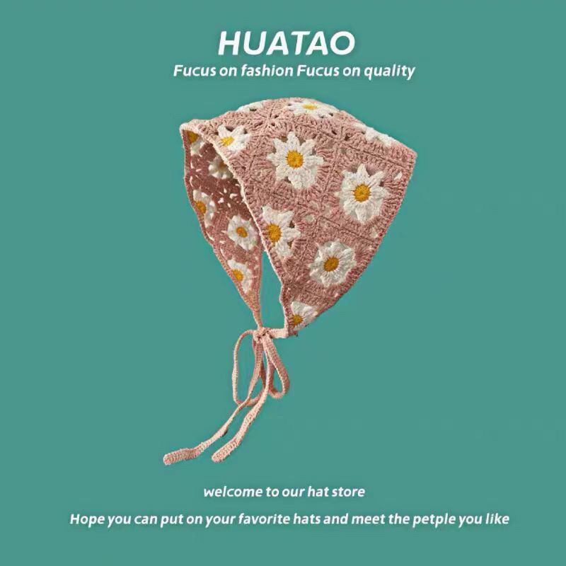 [Liquidación de precio de fábrica] Versión coreana de la bufanda triangular hueca de crochet de punto femenino dulce y lindo sombrero de pañuelo de flores de estilo femenino