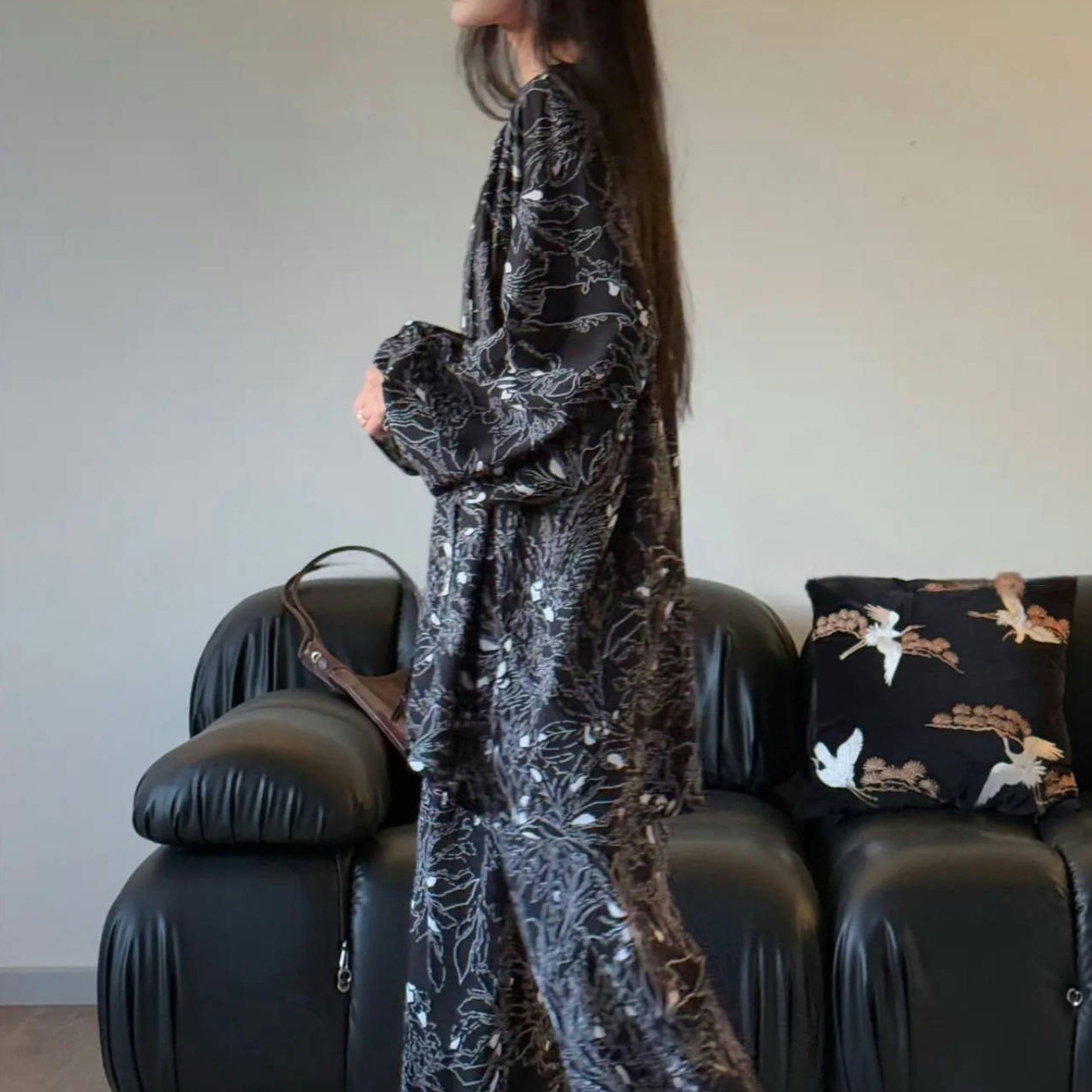 [Traje de casa de bolsillo] Pijamas de seda de algodón de primavera y verano, mangas de linterna de estilo nacional femenino, pantalones de manga larga de algodón, servicio a domicilio