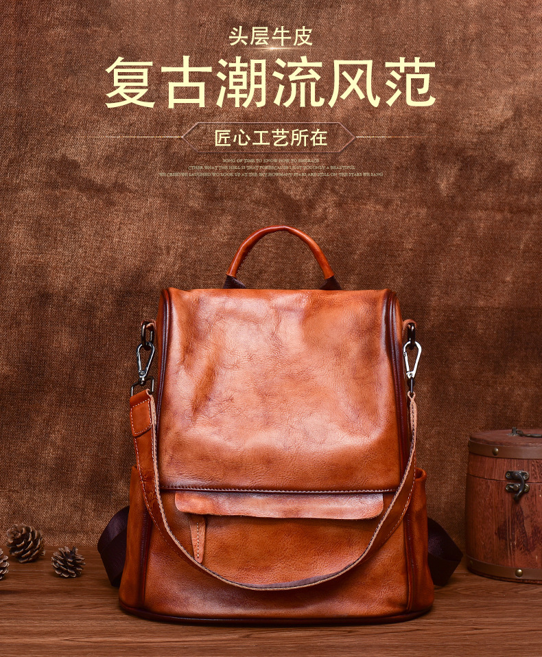 Ba lô retro phong cách Âu Mỹ chống trộm dung tích lớn — Màu đen cổ điển, Cà phê cổ điển, Màu nâu cổ điển chi tiết 2