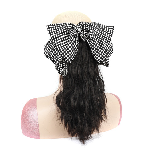 Wig ponytail female big bow clip curly hair high ponytail chemical fiber water ripple mid-length small clip ponytail
