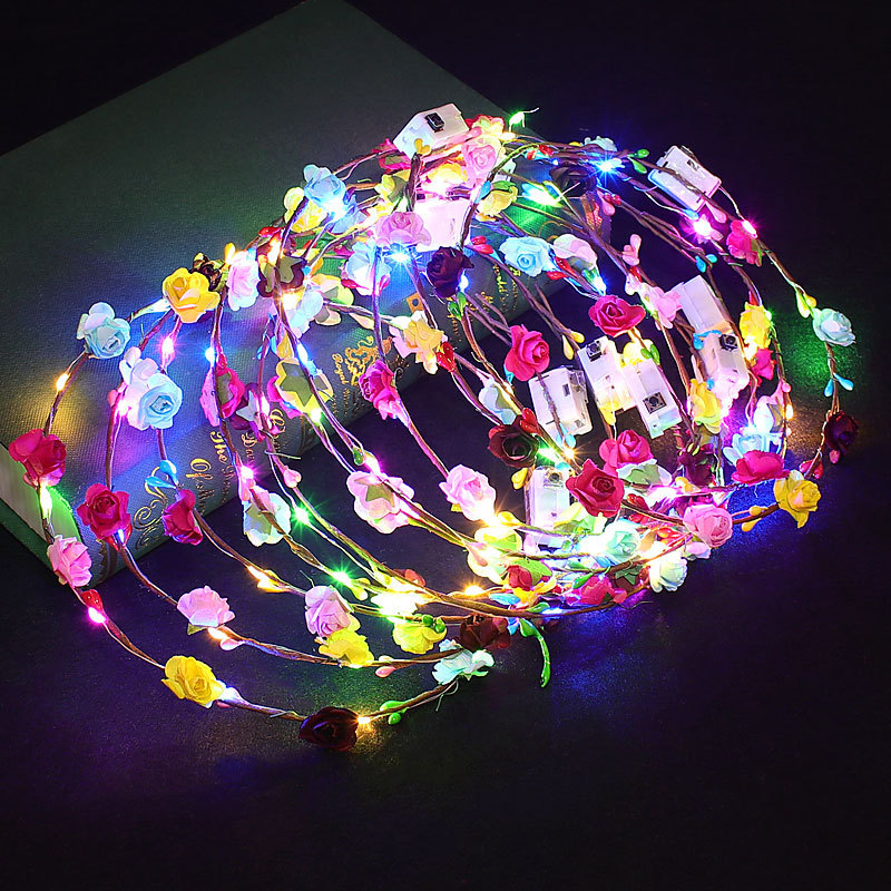Luminous Flower Wreath with Ten Lights and Ten Flowers, Luminous Flower Wreath Headpiece for Women, Korean Style Vine Flower Headpiece, Popular Small Toy for Tourist Attractions