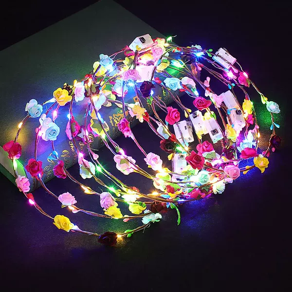 Luminous Flower Wreath with Ten Lights and Ten Flowers, Luminous Flower Wreath Headpiece for Women, Korean Style Vine Flower Headpiece, Popular Small Toy for Tourist Attractions
