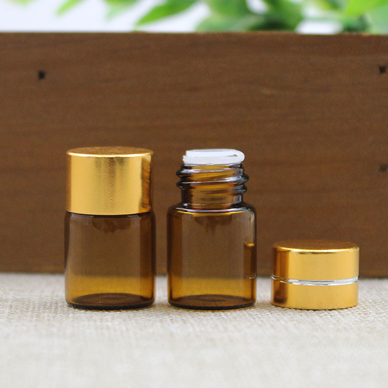 2ml茶色玻璃精油瓶 孔塞切线金盖 试用螺口精华液小样品玻璃瓶子