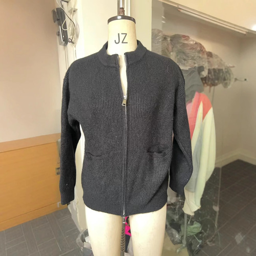European and American independent online store—autumn/winter solid-color casual jacket with pocket, zip-up cardigan sweater, open-front cardigan
