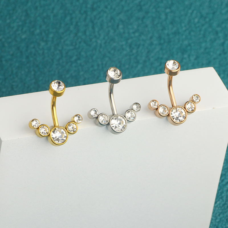 Stainless Steel Diamond Navel Ring Inner Teeth 5 Drill Navel Nails Rewind Navel Buckle Body Piercing Jewelry detail image 7