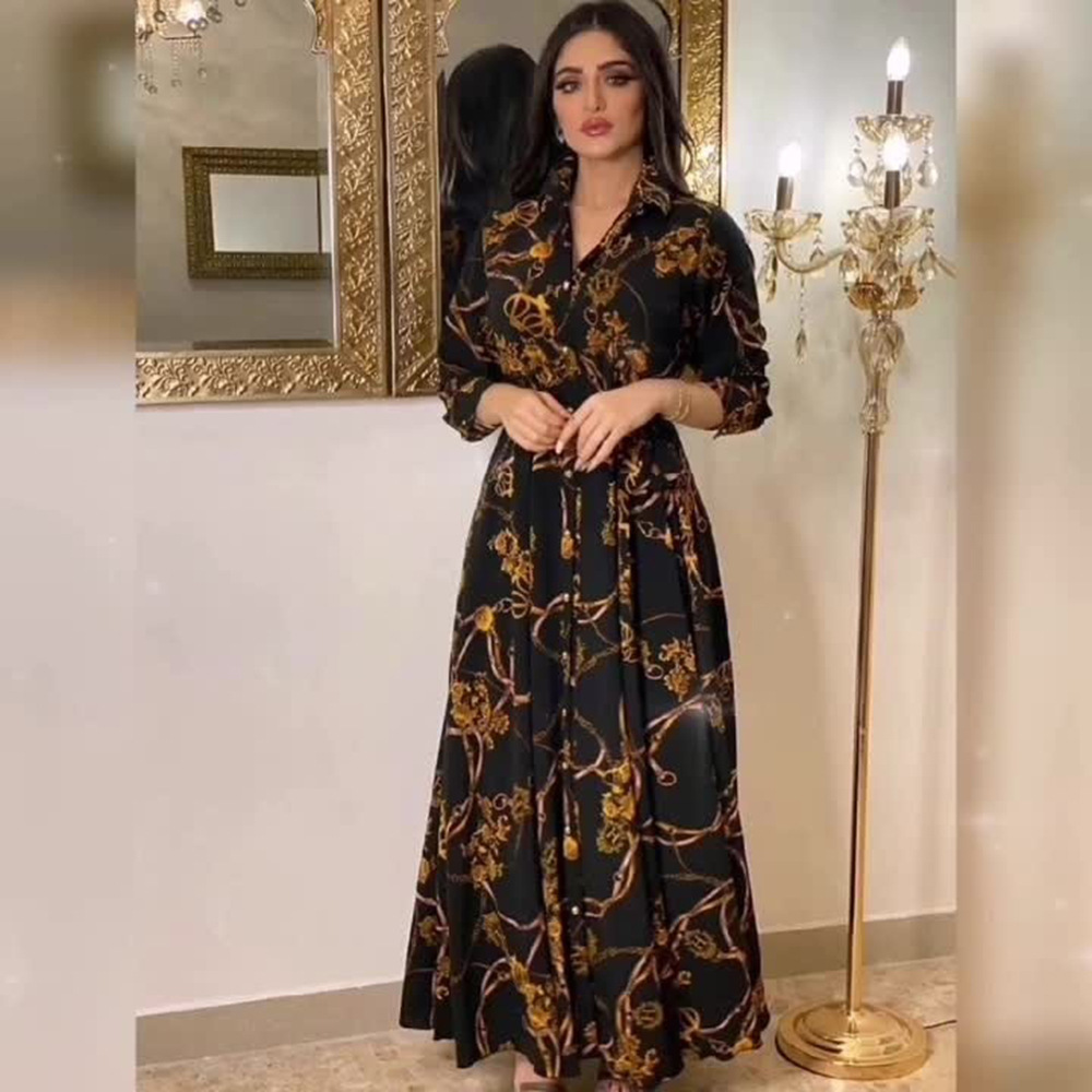 2025 primavera y otoño transfronterizos nuevo estilo Musilin ropa de mujer Shang Oriente Medio nacional elegante vestido vestido impresión vintage túnica