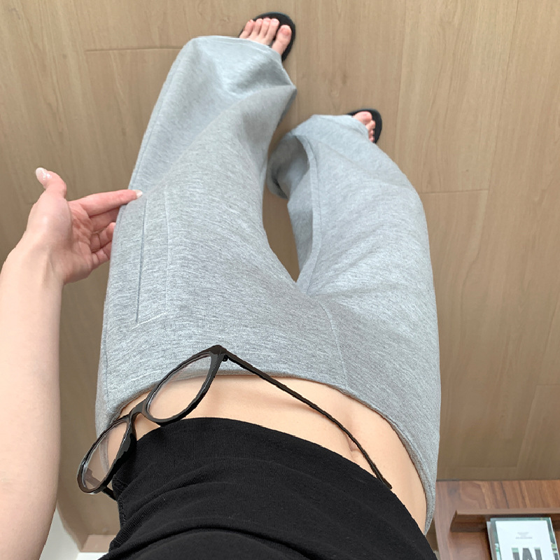 Casual Low-Waist Loose Straight-Leg Pants for Women, Summer Side-Zip Flared Sports Trousers with Drape Effect, Slimming and Versatile Floor-Length Pants