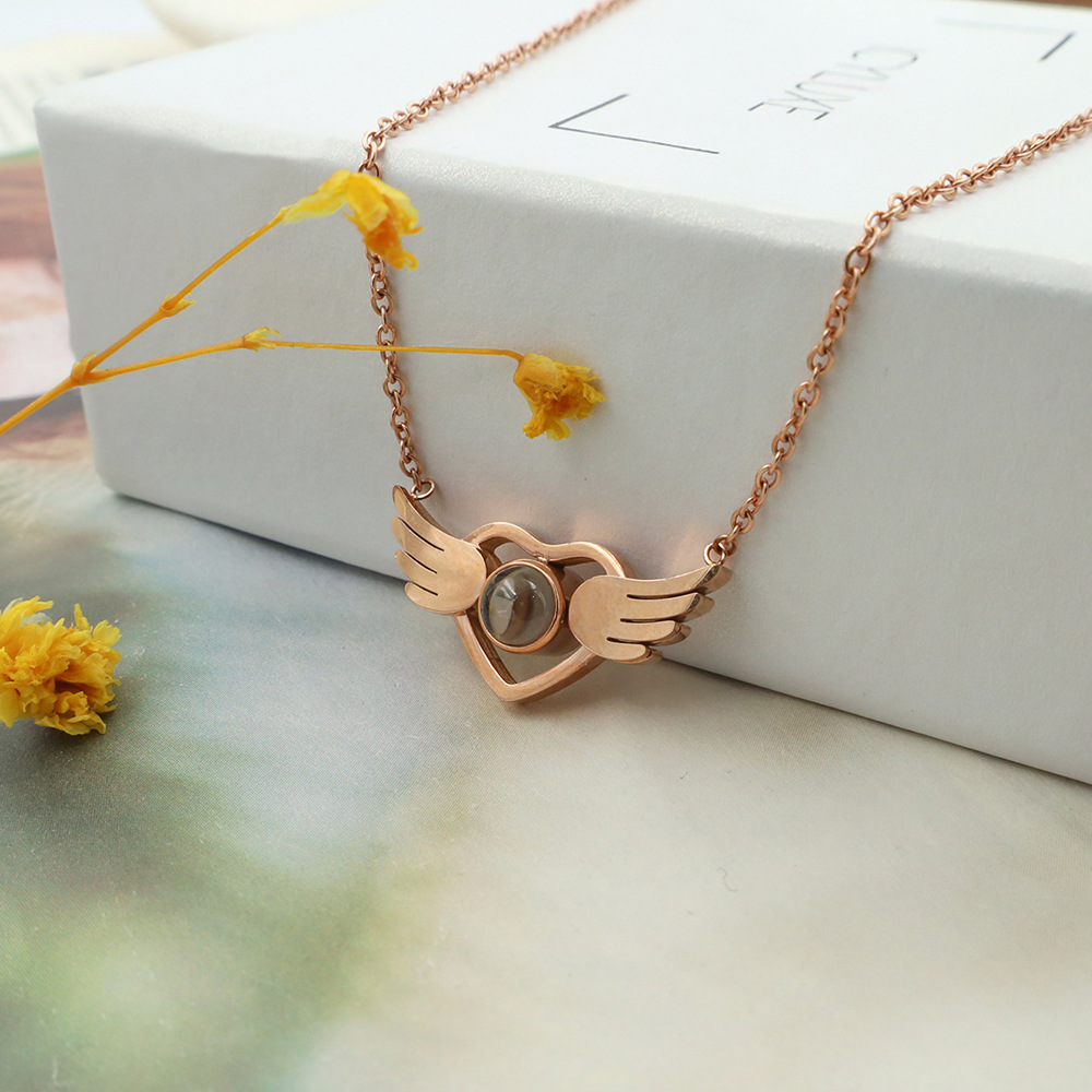 Classic Minimalism Women's Angel Wings Love Pendant Stainless Steel Necklace