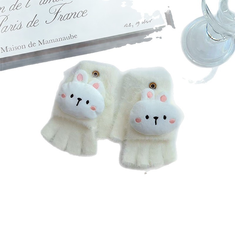 Guantes de dibujos animados para niños de invierno para niños y niñas con guantes plegables de peluche de medio dedo de los estudiantes de primaria de escritura guantes de moda