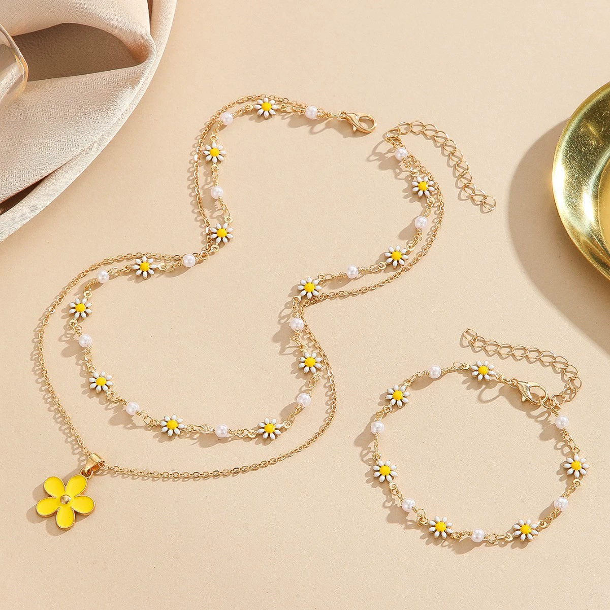 Европейская и американская трансграничная мода, простой красочный браслет с ромашками, цветок, высококачественный жемчужный браслет, ювелирные изделия, оптовая продажа