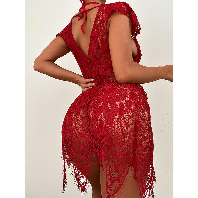Short Sleeve Sleeve Length Mid Waist Panties Waist Women's Lady Sexy Solid Color Skirt Sets Indoor Honeymoon Mid Waist Sexy Lingerie