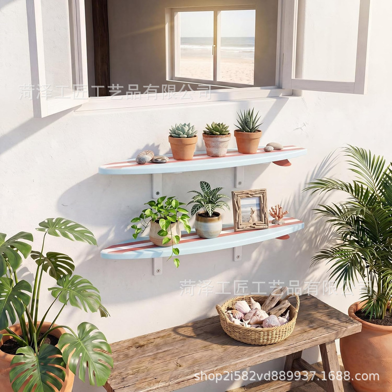 Surfboard-shaped floating shelf wooden surfboard wall decoration for living room and pool party scene arrangement