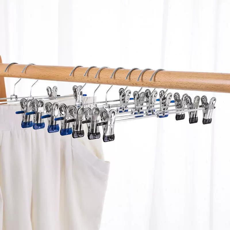 跨境热销多功能不锈钢裤夹金属防滑带夹子衣架裤架镀铬镀锌批发