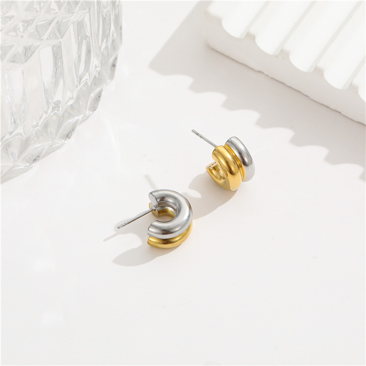 1 Pair Simple Style C Shape Plating Stainless Steel Ear Studs display picture 5