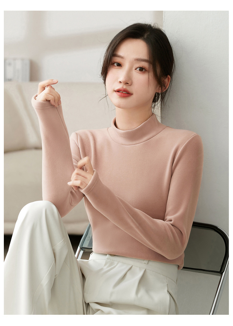 Abbigliamento da donna, maglione a collo alto in velluto tedesco, autunno e inverno, nuovo, intimo spesso, di alta qualità, nero, collo medio, caldo_voghion.com