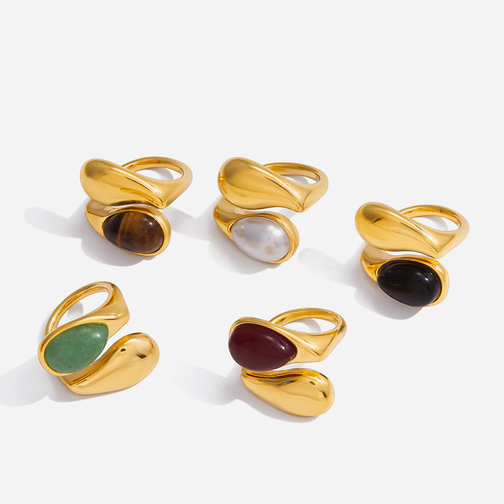 Design asymmetrical stone inlay stainless steel drop-shaped pearl