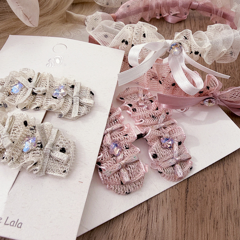 Set de accesorios para el cabello infantil lazo lunares_voghion.com