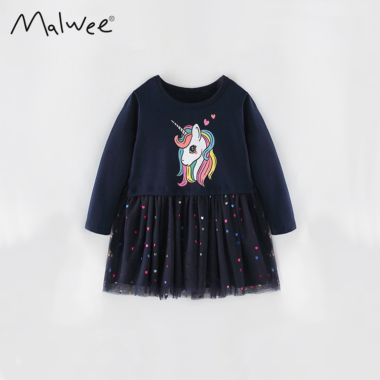En stock malwee niñas princesa vestido otoño nuevos niños europeos y americanos de manga larga estilo occidental ropa