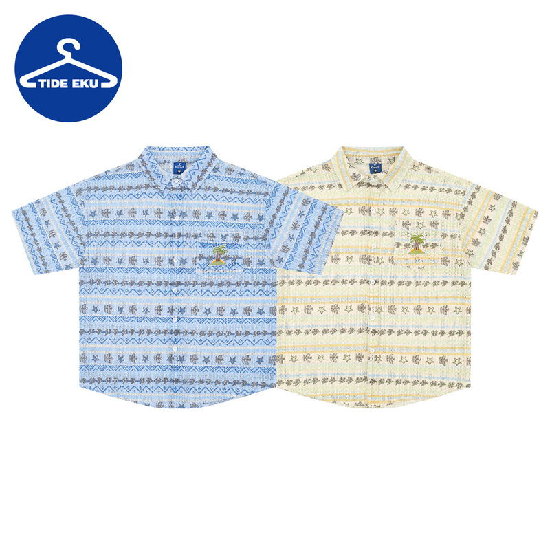 Tideeku Summer New American Street Fashion Brand Printed Shirt Loose Casual Daily Versatile Men's Tops