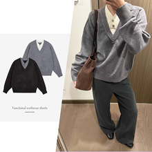 Xanvas假两件永生花莫代尔混纺v领毛衣套头针织衫cleanfit男生