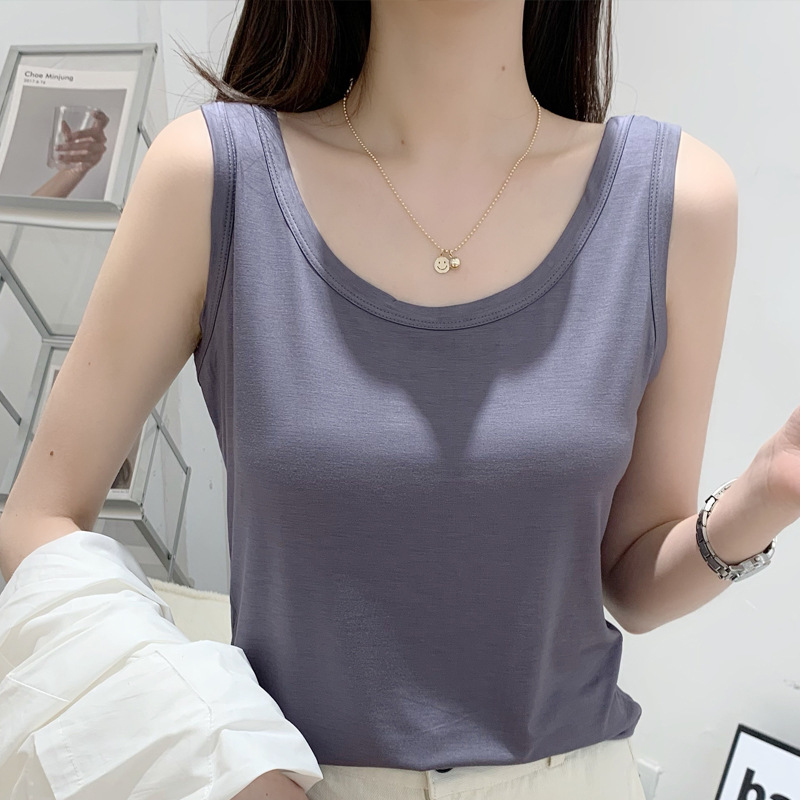 モーダルU襟キャミソール女性春と秋の薄い金型のスリムな美背の外には、サビの袖なしの中には、底付きの杉がついています。|undefined