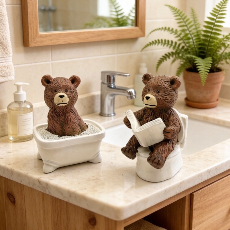Cross-Border New Creative Home Decor Resin Bathroom Toilet Seat Highland Bear Statue Ornament Holiday Decoration Cross-Border New Creative Home Decor Resin Bathroom Toilet Seat Highland Bear Statue Ornament Holiday Decoration