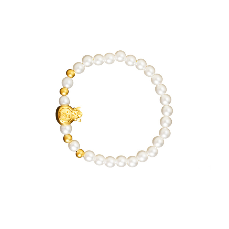 Nuevos productos Shajin Fu bolsas Fuzi pulseras de perlas mujeres versátiles alta sensación de lujo ligero temperamento joyas de aleación de cobre al por mayor