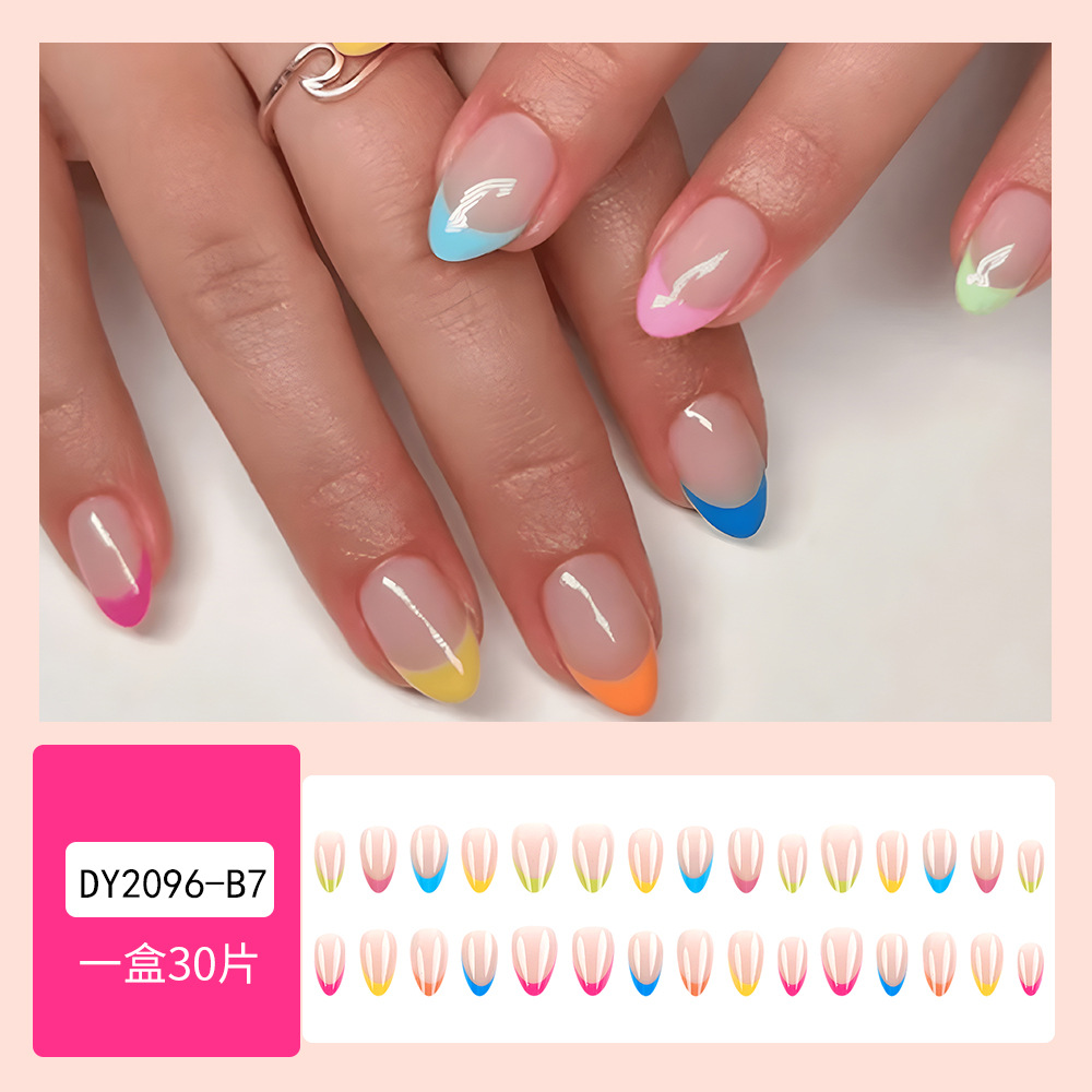 Ventas transfronterizas en caliente de color francés borde desgaste de uñas vibrante y brillante estilo de moda 30 piezas de parche de uñas terminadas