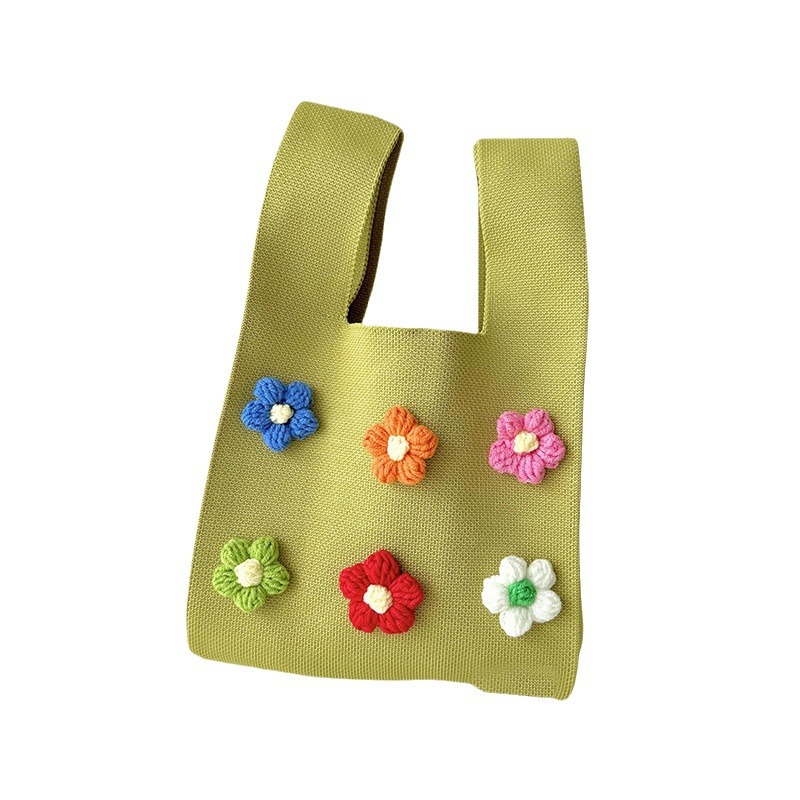 Dopamina lindo colorido pequeña flor de punto bolso de hombro estilo coreano versátil gran capacidad bolso de mano bolso de la muñeca
