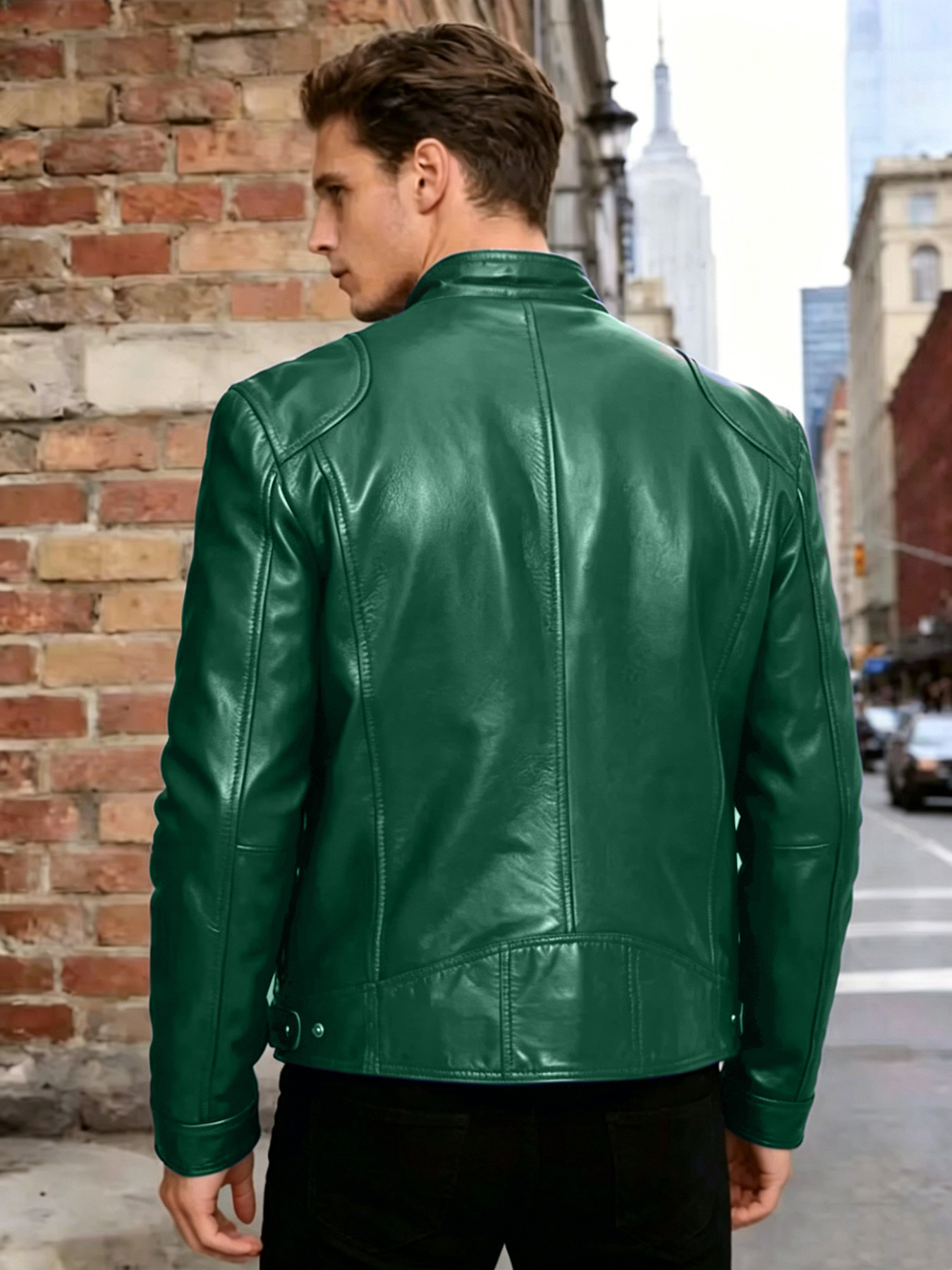 Men's Slim Fit Stand Collar PU Leather Motorcycle Jacket Trendy Short Outerwear Casual Fashion For Autumn Winter_viptrois.com