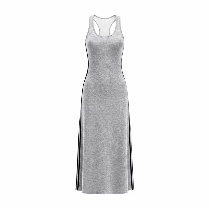 New French-Style Gray-Black-Blue Vest Dress, Sporty Loose Casual Slim-Fit Hip-Hugging Sleeveless Long Dress New French-Style Gray-Black-Blue Vest Dress, Sporty Loose Casual Slim-Fit Hip-Hugging Sleeveless Long Dress