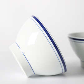 O6AM新中式餐具简约蓝白瓷蓝边陶瓷斗笠大碗6.5英寸面碗汤碗商用