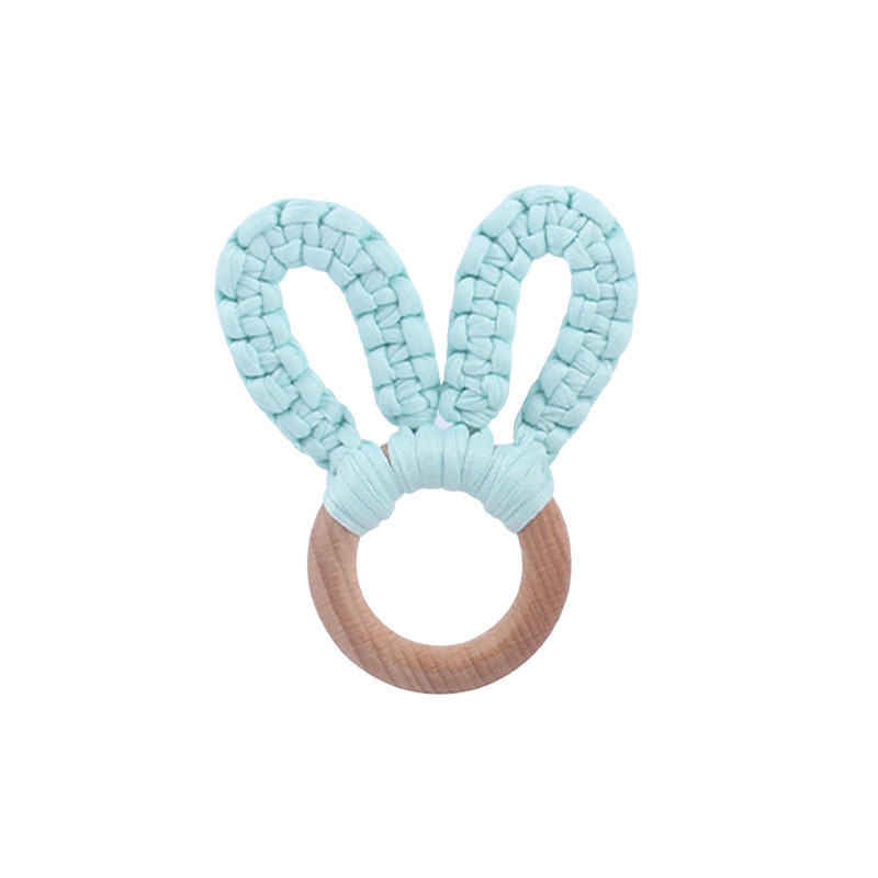 DIY bebé creativo Beech anillo mordedor pulsera juguete hecho a mano de algodón tejido orejas conejo dientes molienda palo