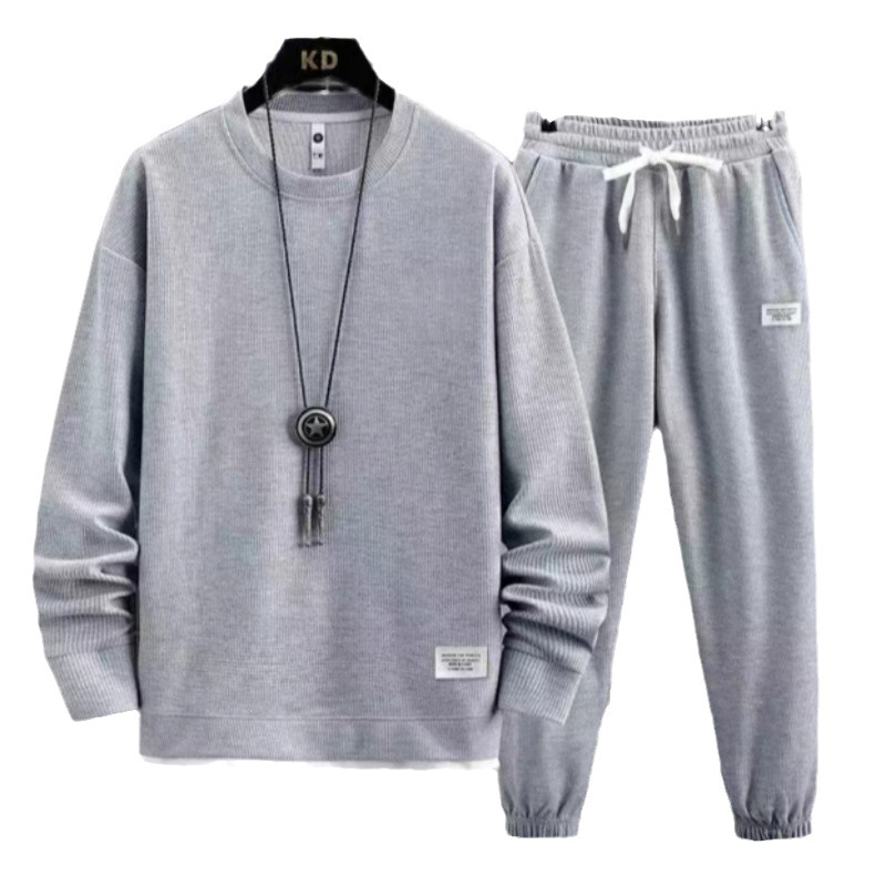 Camisa menos ropa waffle cuello redondo suéter traje Otoño e Invierno nuevo color puro casual Hong Kong estilo suelta de manga larga superior