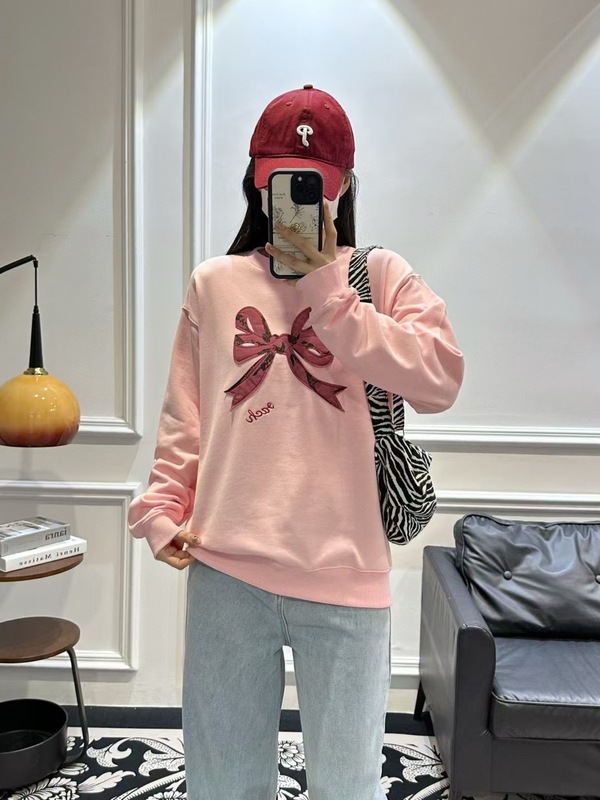 25年早秋蔻家卫衣女CH刺绣蝴蝶结圆领卫衣休闲套头显瘦百搭长袖衫|undefined