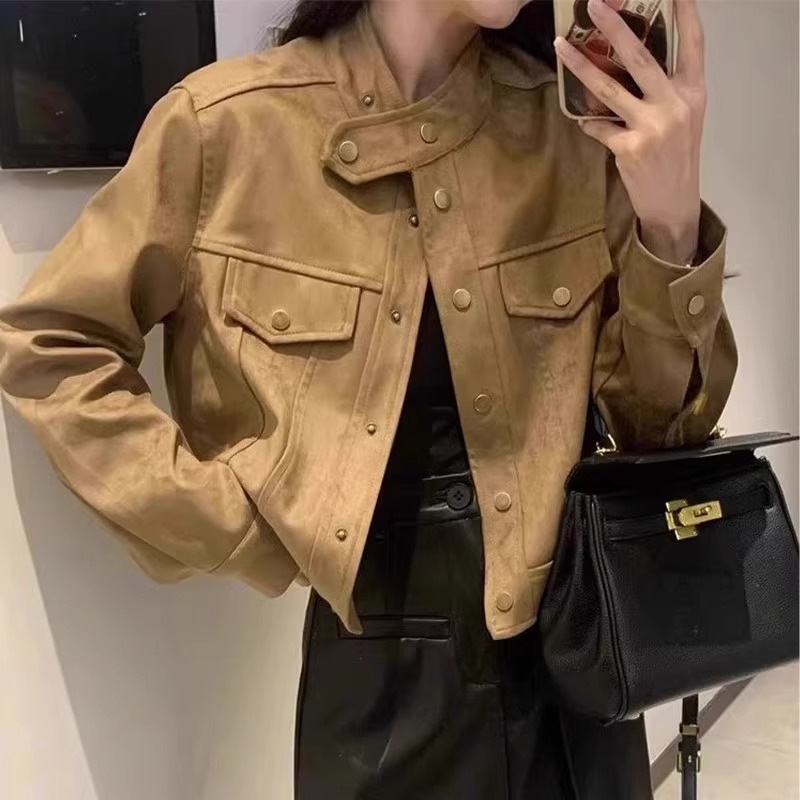 2025春秋新款小香美拉德风皮衣夹克女早秋季小个子麂皮短外套上衣|undefined