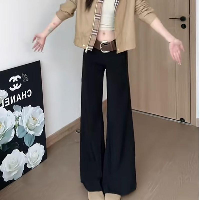 羊羊富贵黑色中腰2025休闲裤女春夏卡其长裤宽松阔腿裤拖地喇叭裤|undefined