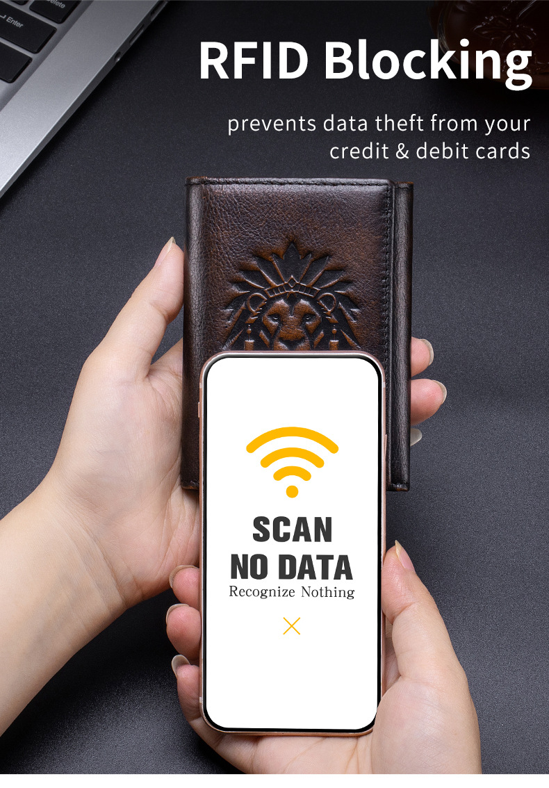 Ví nam da bò gập ba chống trộm RFID phong cách cổ điển — Nâu cà phê - phai màu, Nâu cà phê, Đen, Nâu ngựa hoang chi tiết 13