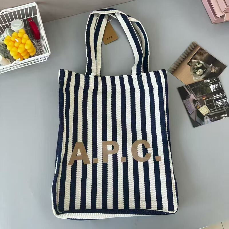 New Product Apc Commuter Large-Capacity Letter Stripesd Canvas Bag Women's Popular Versatile Shoulder Bag Shopping Bag Tote Bag
