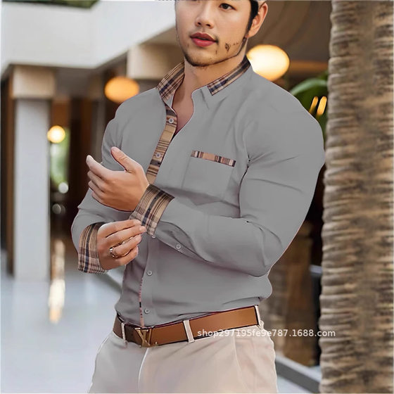 New Cross-border Foreign Trade Business Commuter 3D Printing Casual Slim Youth Shirt Men's Casual Printing Amazon