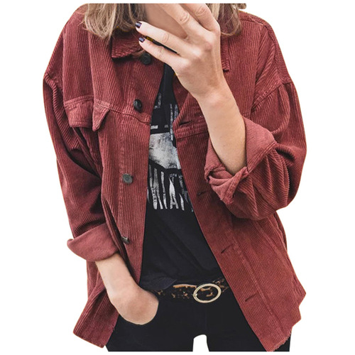 2025 Autumn Cross-border Amazon New Corduroy Button-down Open Cardigan Long-sleeved Loose Thick Collar Shirt Women