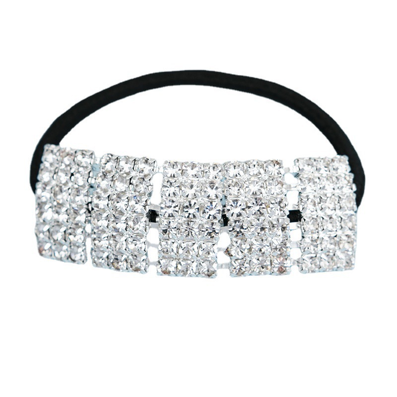 Anillo de pelo de diamantes de imitación Nuevo estilo Accesorios para el cabello accesorios para la cabeza cuerda de pelo de estilo coreano cuerda de cabeza elástica alta anillo de cabeza de diamante plateado