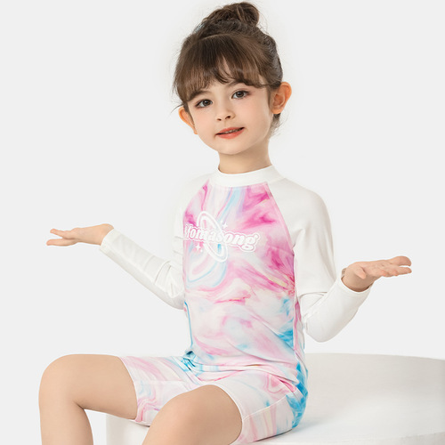 Momasong Children's Swimwear Ins Style Girl Middle Childhood Baby One-piece Long Sleeve Beach Sun Protection Surfing Swimming Suit