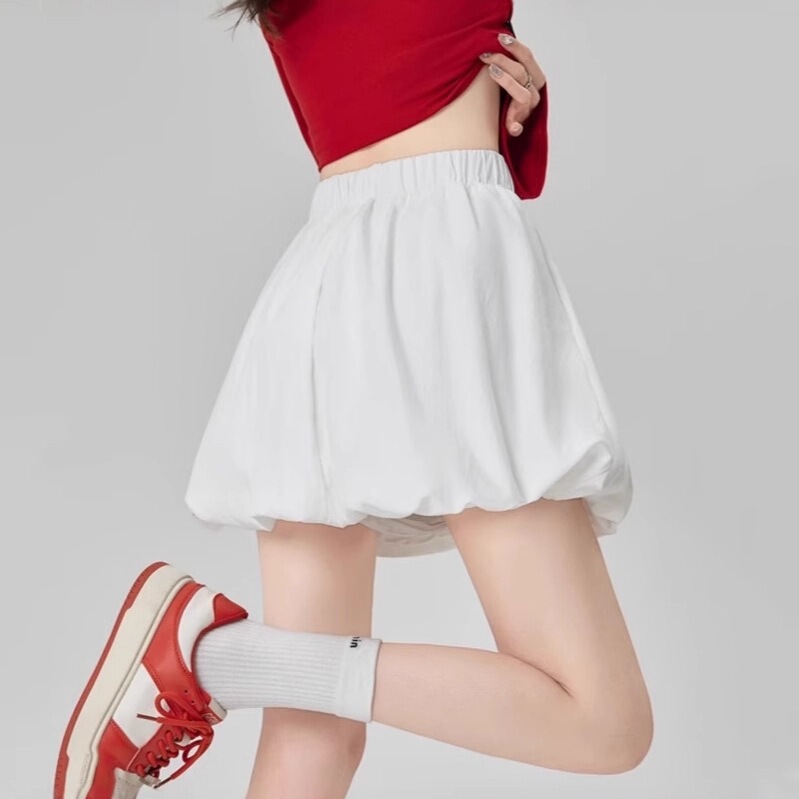 White Flower Bud Skirt for Women, Spring and Summer Style, Small Cloud Fluffy Skirt, High Waist Slimming Look A-Line Lantern Skirt Pants