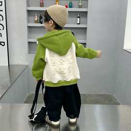 男童加绒外套春秋季新款宝宝洋气连帽衫儿童休闲拉链衫外穿夹克潮