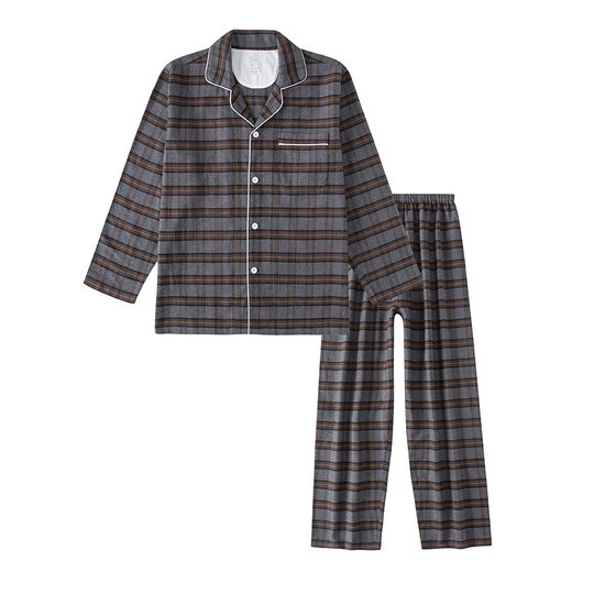 Japanese Unprinted Plus Thick Cotton Flannel Home Wear Cotton Sanding Plaid Pajamas Velvet Warm suit