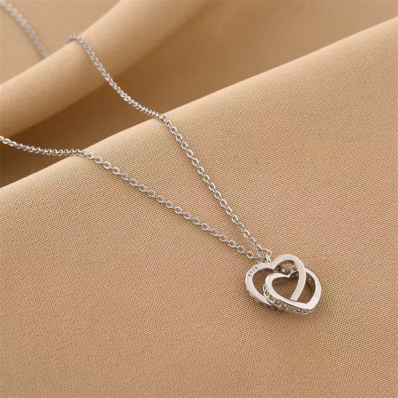 Copper Pendant Material Zircon Inlay Material Necklace Classification 316L Stainless Steel Chain Material PVD Coated Real Gold Plated Heart Shape Stainless Steel Sweet Waterproof Non Tarnish Necklace